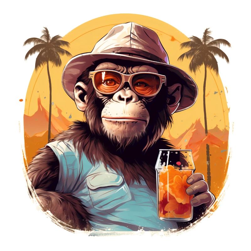 Singe cool avec boisson Drôle d’animaux chimpanzé