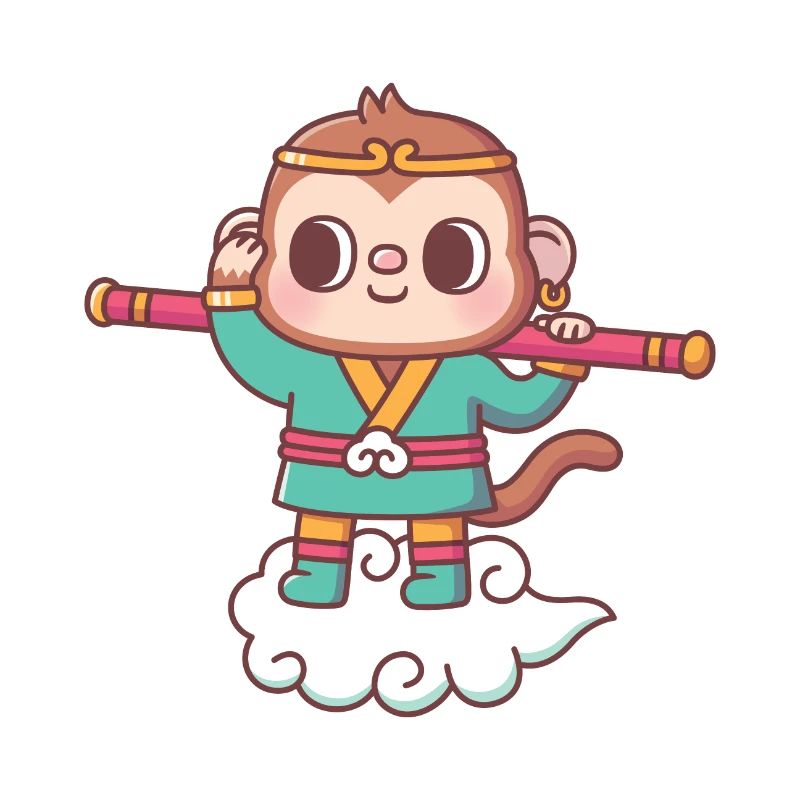 Cute Monkey Sun Wukong On Flying Cloud