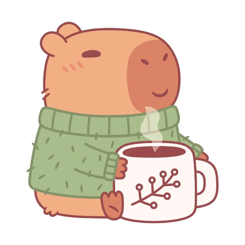 Süßes Capybara im Pullover mit heißem Kaffee