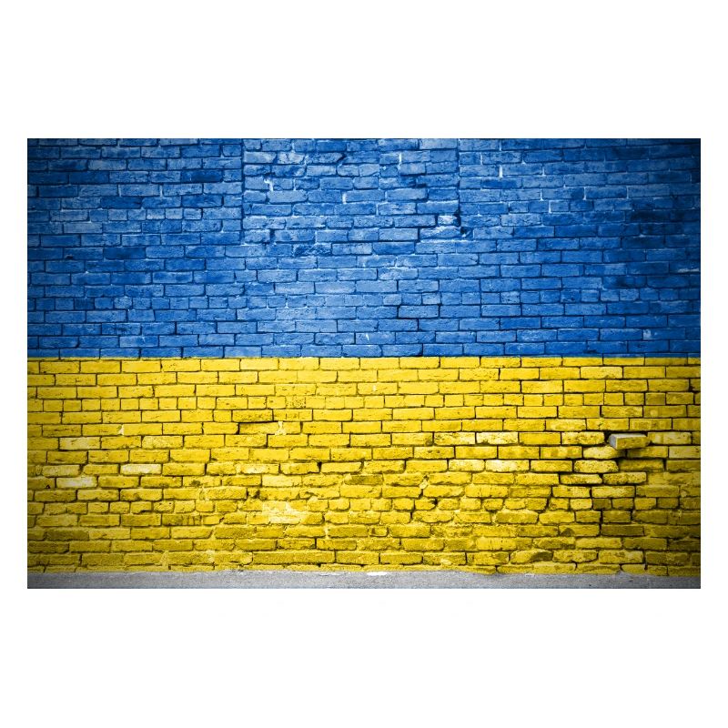 Affiche de graffiti drapeau Ukraine mur de briques