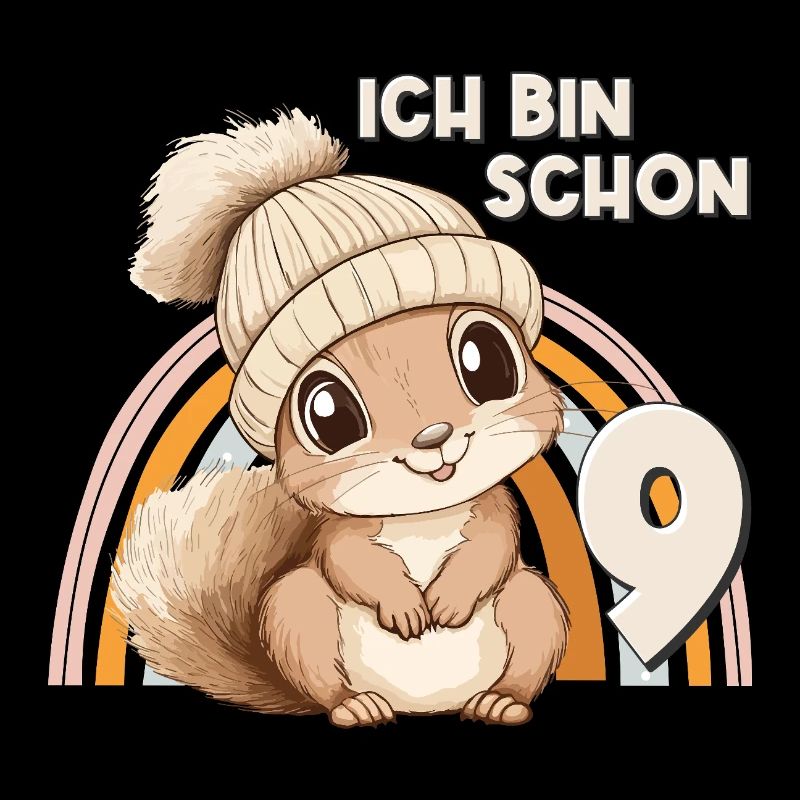 9. Geburtstag Eichhörnchen Regenbogen Süß Niedlich