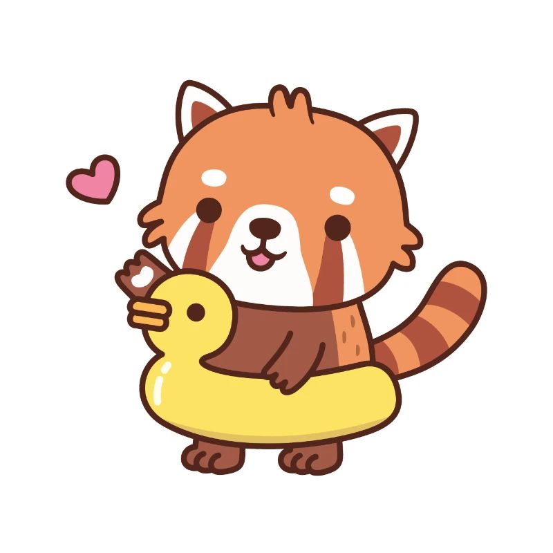 Cute Red Panda With Yellow Duck Pool Float Summer