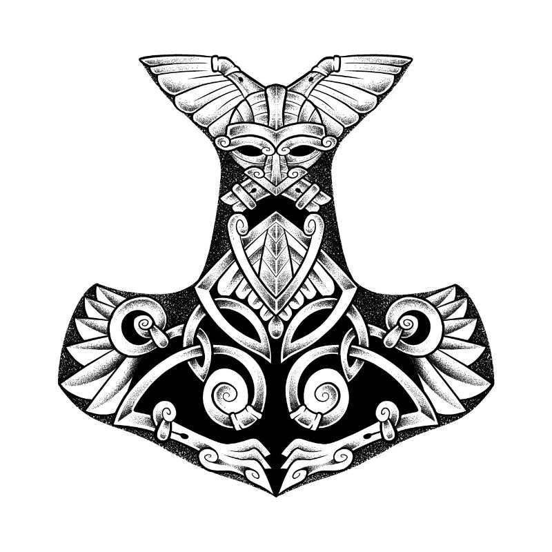 Mjollnir, legendäres Wikinger-Hammer-Dotwork-Tattoo