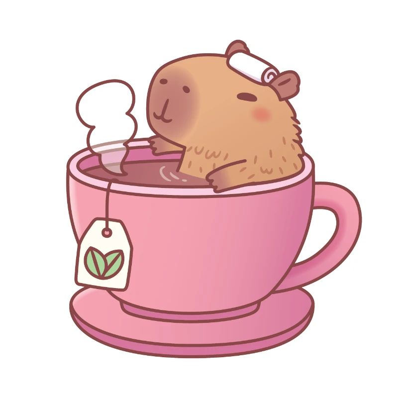 Cute Capybara Relaxing With Tea