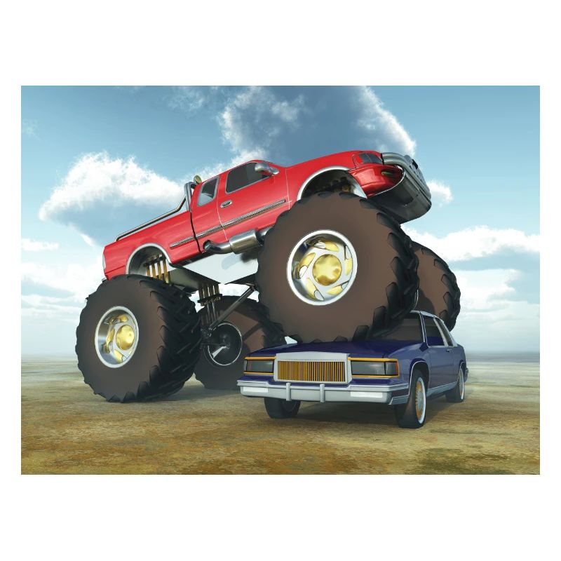 Monstertruck überrollt ein Fahrzeug