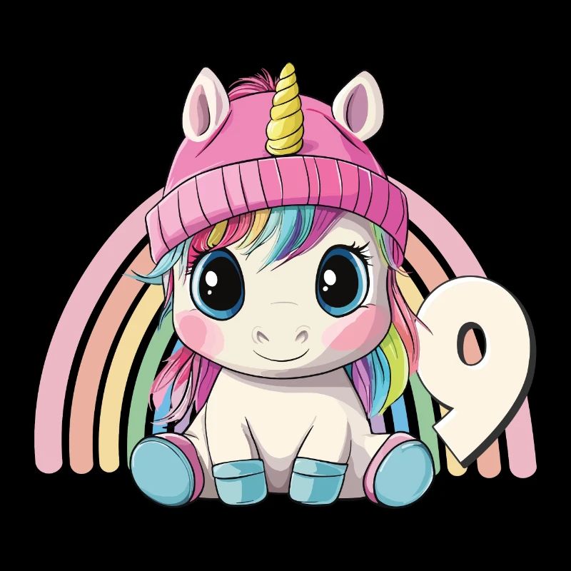 9. Geburtstag Einhorn Regenbogen Süß Niedlich
