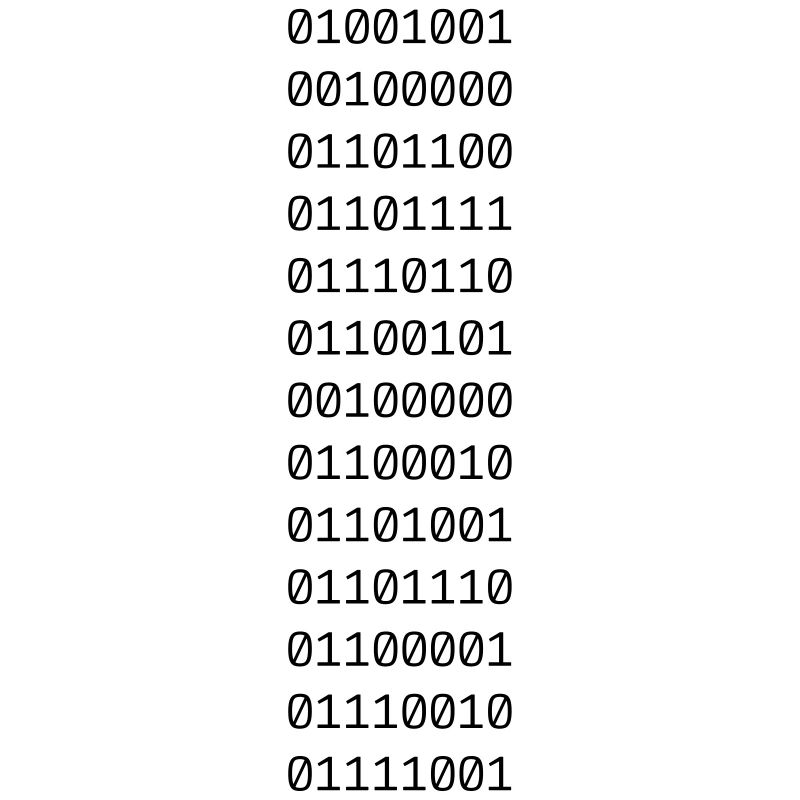 "J'AIME BINARY" en binaire.