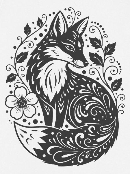 Ornamentfuchs mit Blütenranken