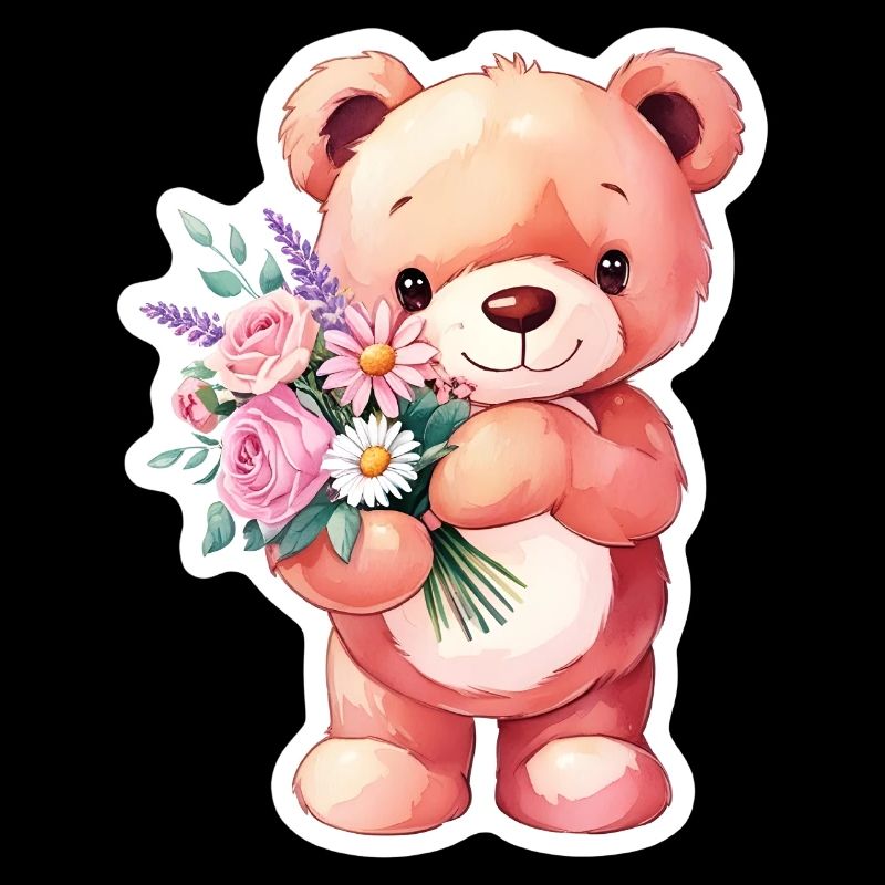 Teddybär mit Blumenstrauß