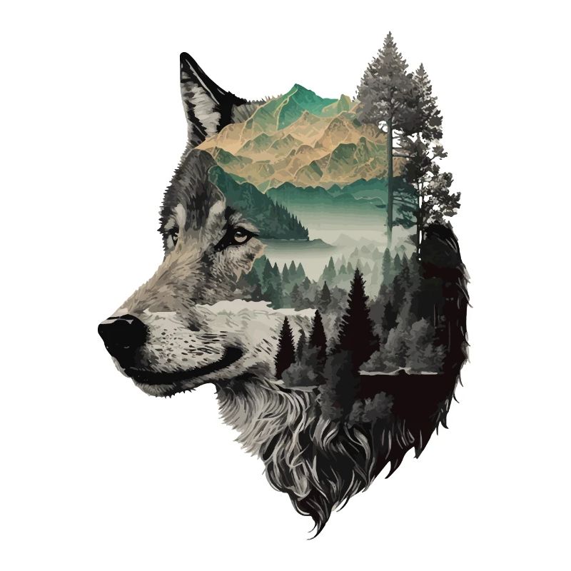 Wolf Wolf’s Head Nature Wilderness Forest Trees Art