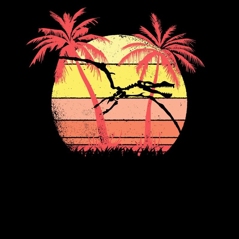 Dinosaur Flying Skeleton Summer Sunset 80s Palm