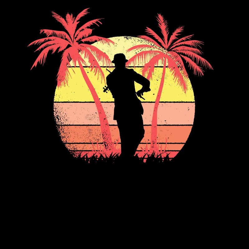 Violin Playing Man Summer Sunset 80s Palm