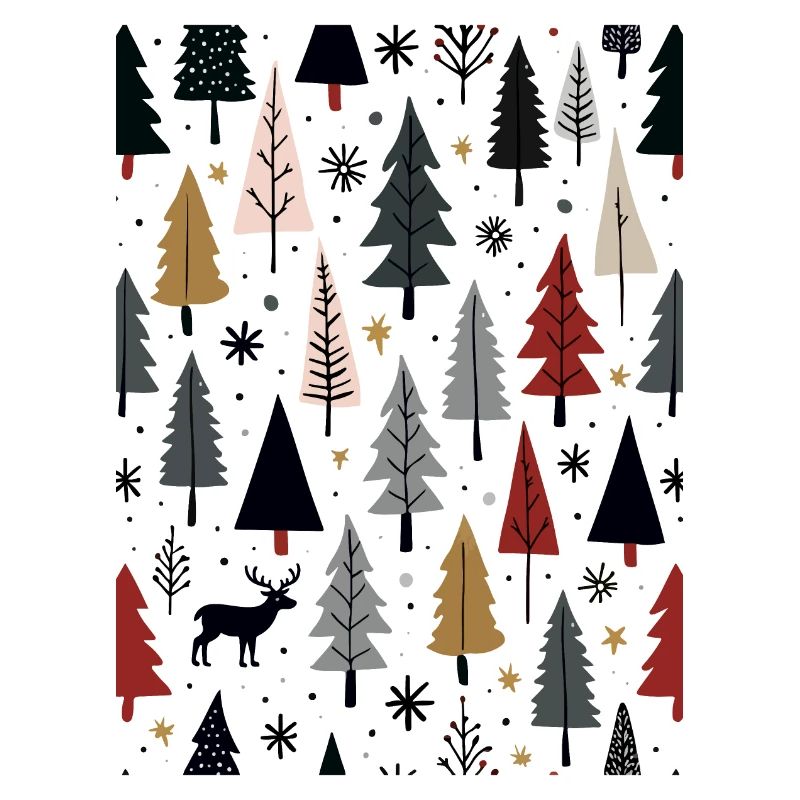 Scandinavian Christmas Elements and Winter Trees