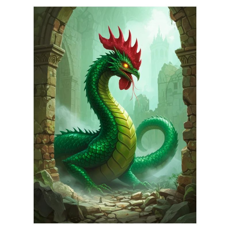 Basilisk with rooster head and deadly petrifying
