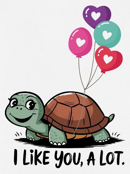 Turtle with Heart Balloons