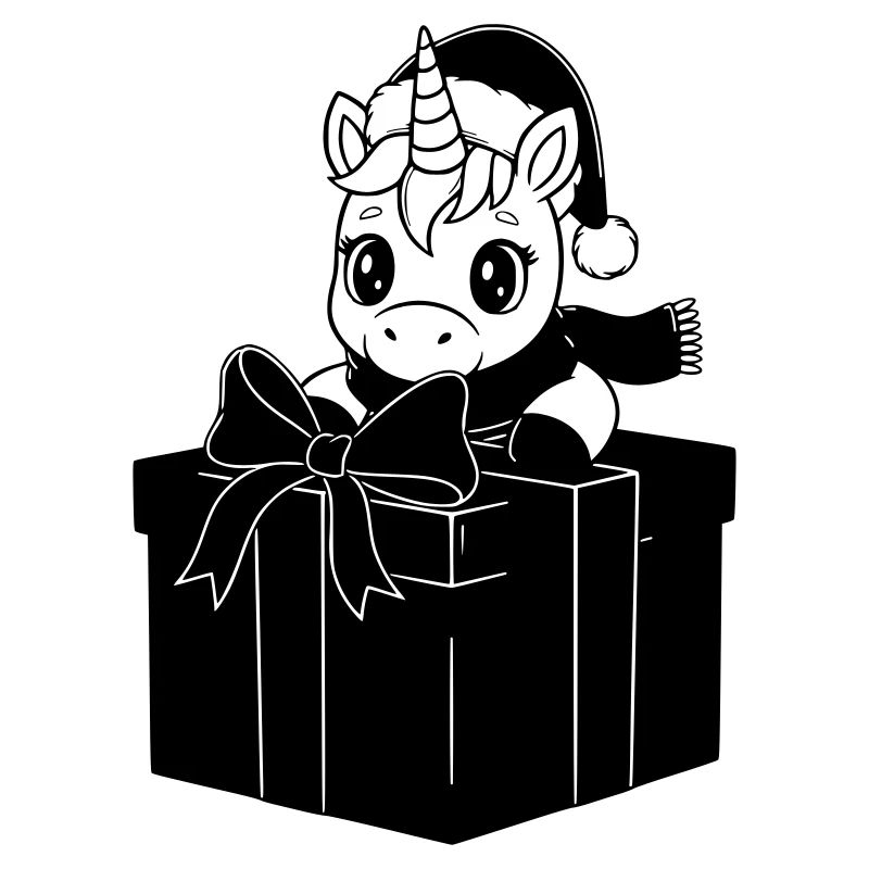Weihnachts-Einhorn im Geschenk