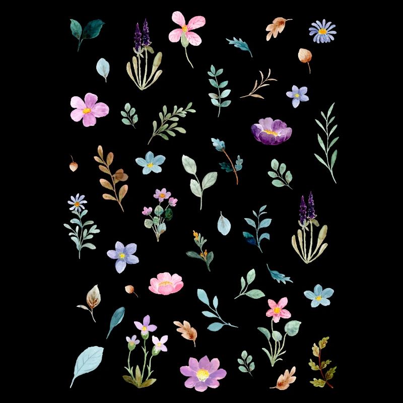 Watercolor Florals on Black