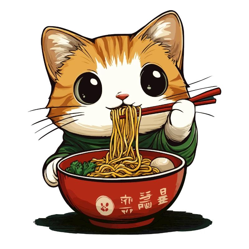 Drôle de chat avec des ramen