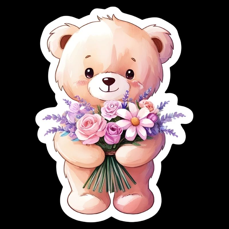 Teddybär mit Blumenstrauß