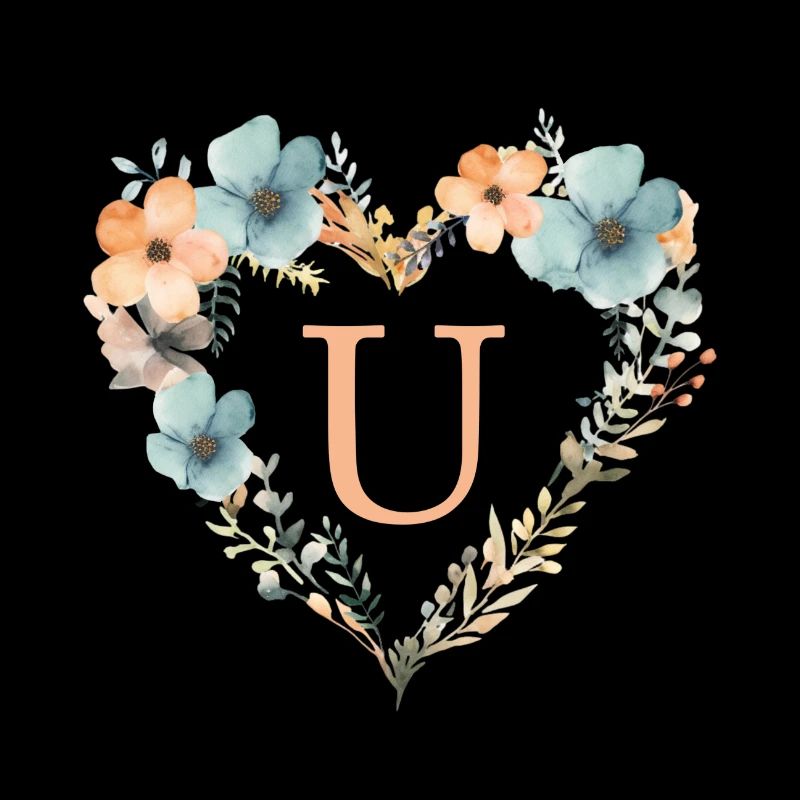 U Monogramm Herz Blumen Kranz