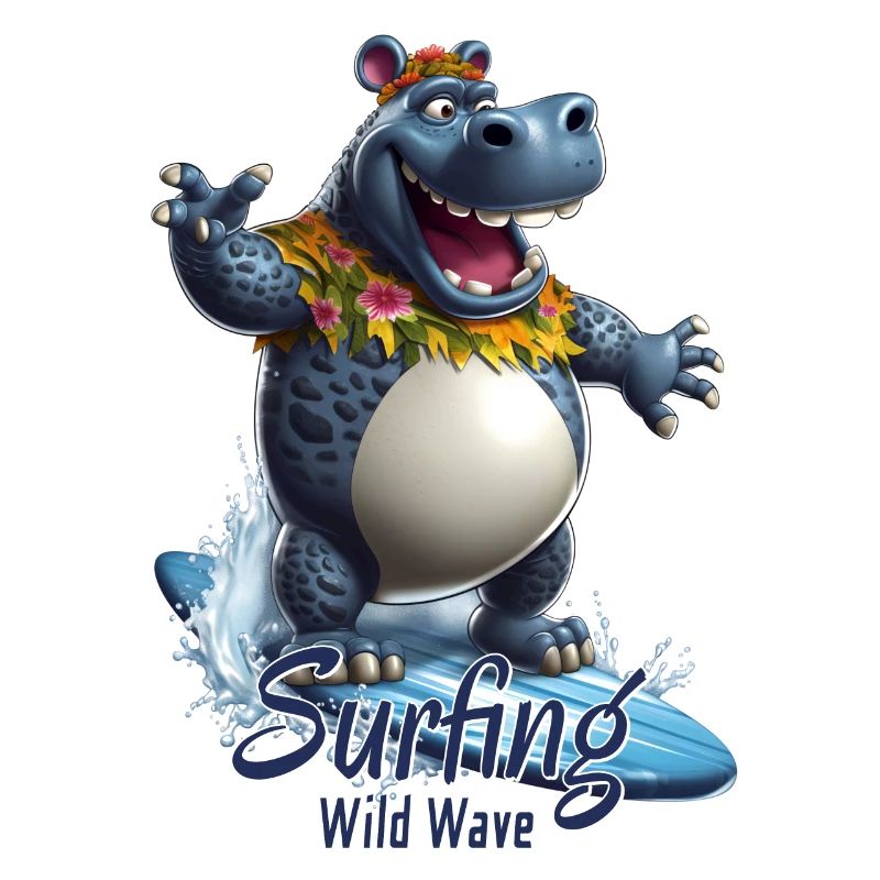 Cooles Nilpferd mit einem Surfbrett - Surfer