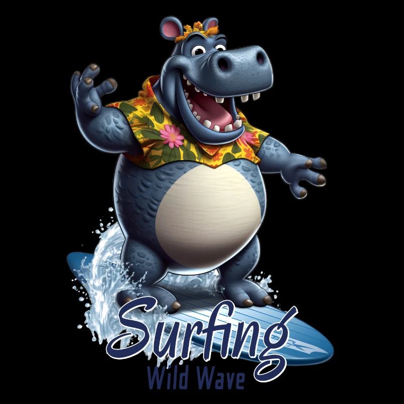 Cooles Nilpferd mit einem Surfbrett - Surfer