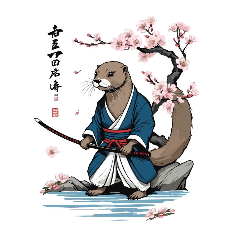 Mignon samouraï loutre fleur de cerisier Ukiyo-E Design