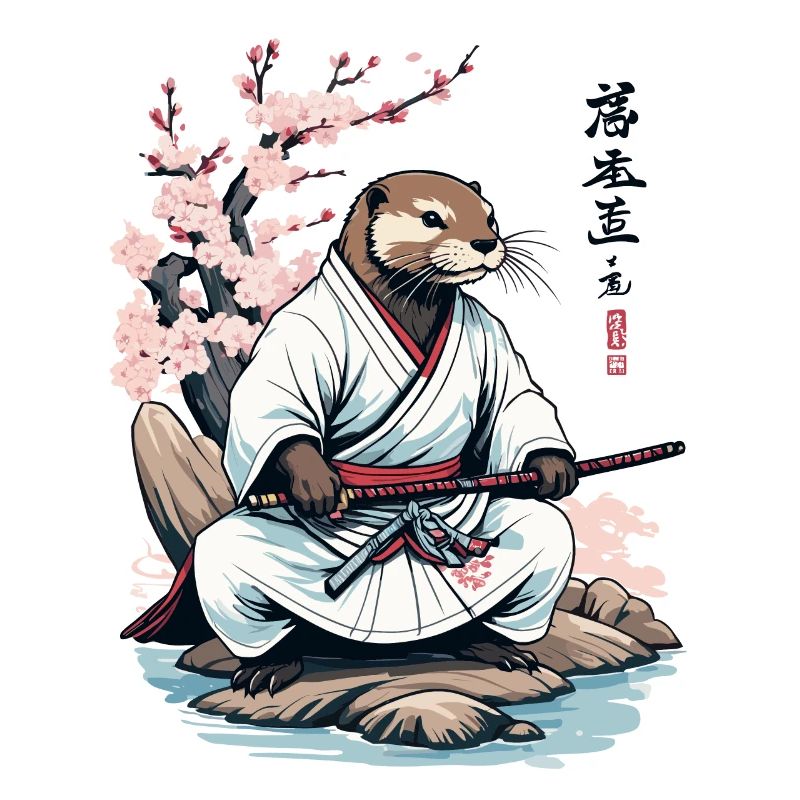 Otter Samurai Cute Japan Ukiyo-E Vintage Design
