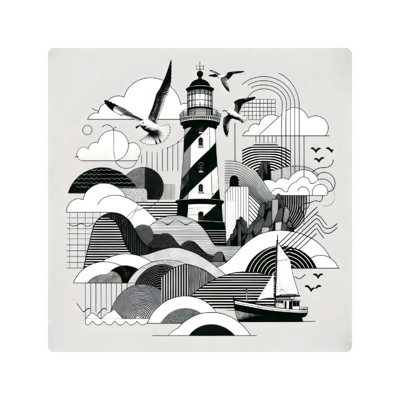 TShirt Leuchtturm und Möwen Grafik