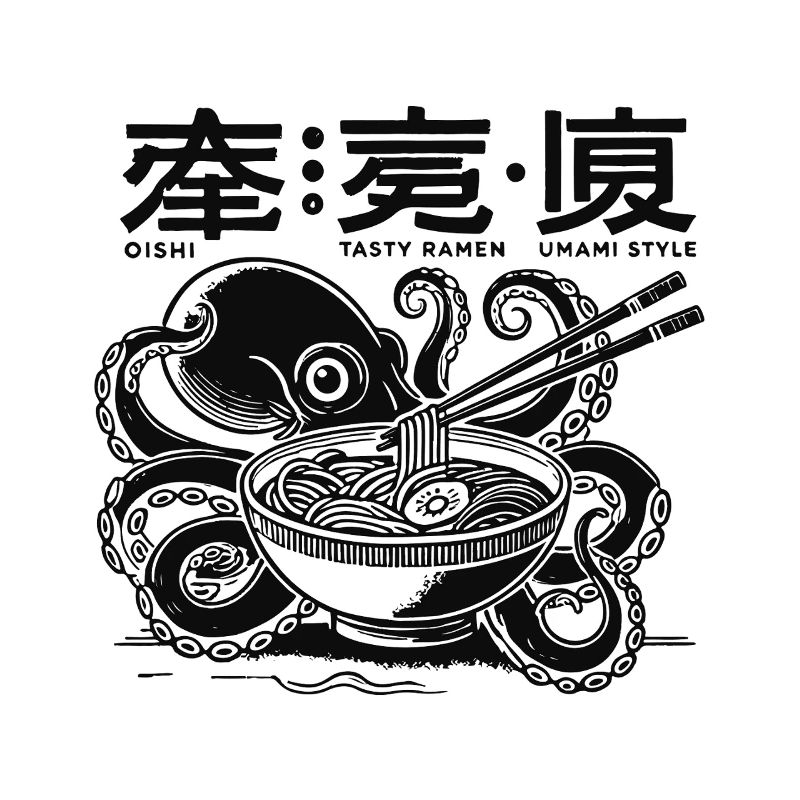 Octopus Eats Ramen Japan Retro Ukiyo-E