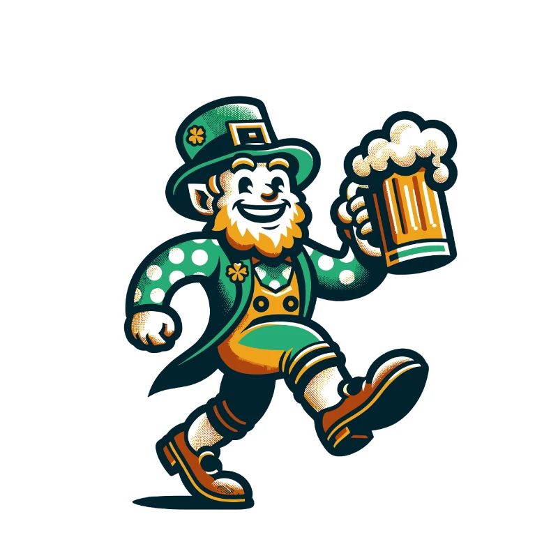 Cheerful leprechaun with beer mug for St.