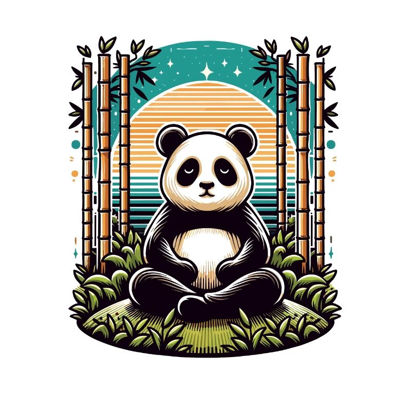 Panda Buddha monk praying in bamboo temple