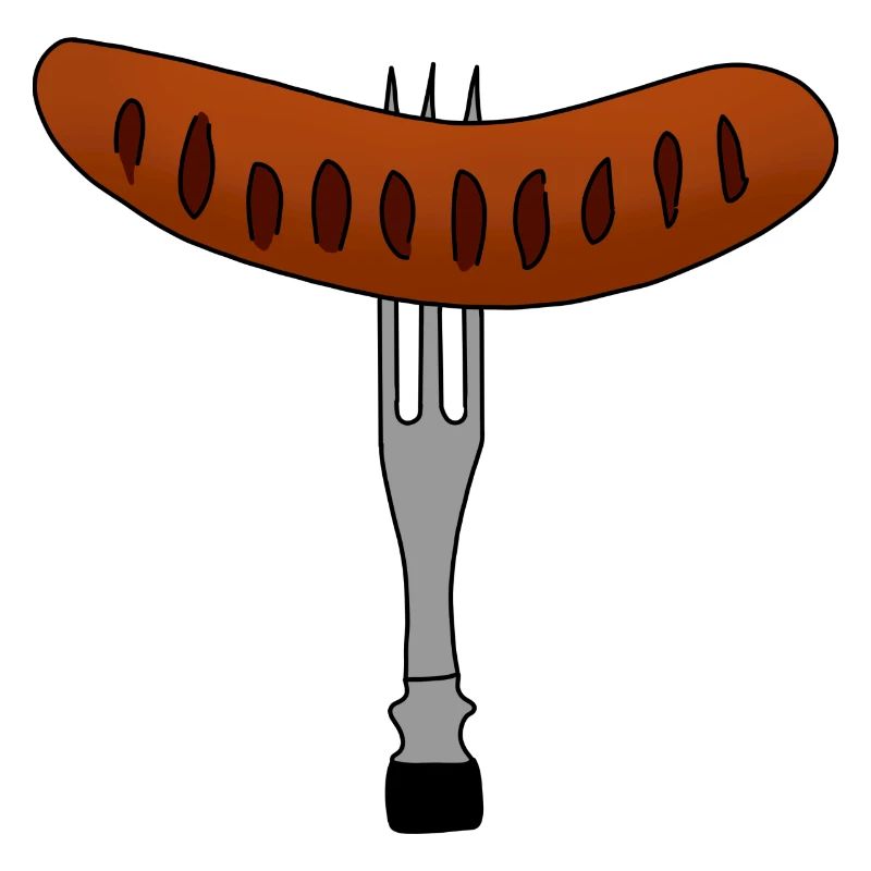Bratwurst from the grill skewered on fork