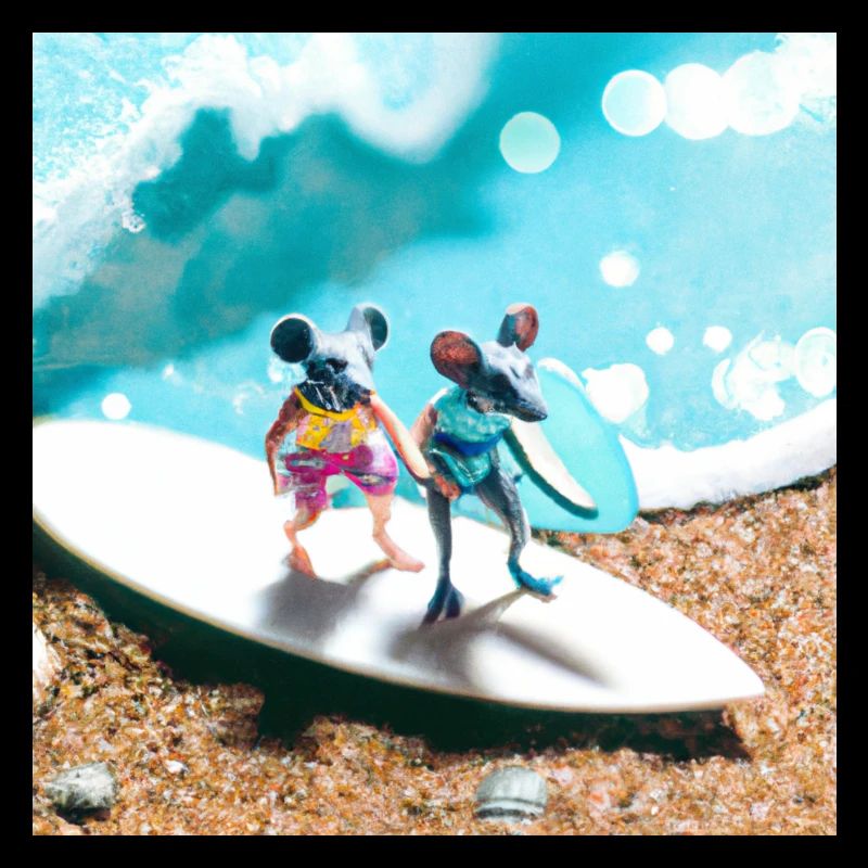 Deux souris sur la planche de surf