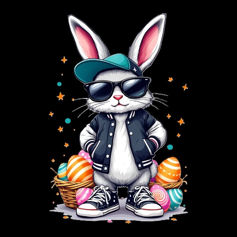 Lapin élégant avec panier de Pâques