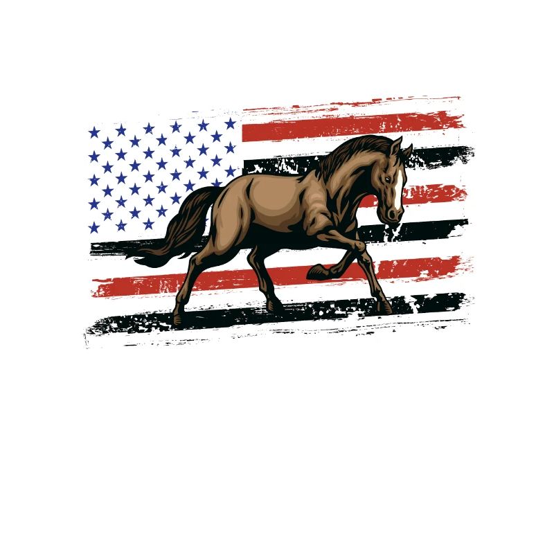 Cheval devant le drapeau américain, 4 juillet.