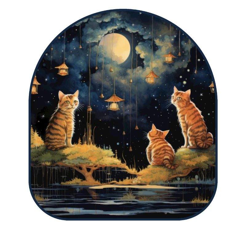 Starry Night Cats and Mushrooms Under a Celestial
