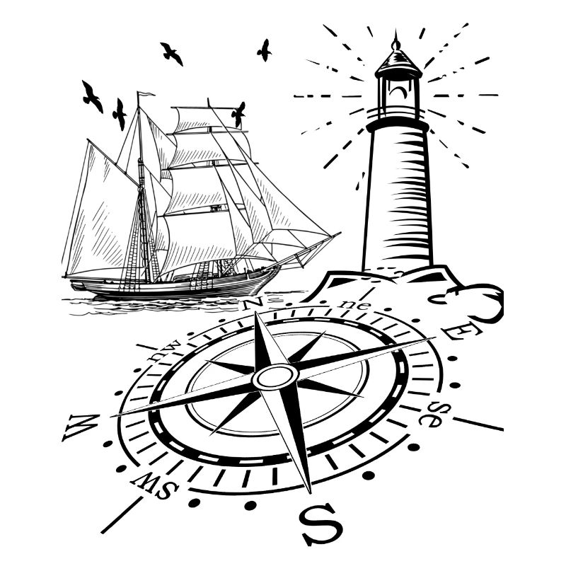 Maritime lighthouse compass sailing ship