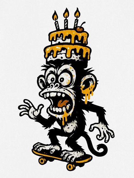 Absurd Monkey Birthday Cake Illustration