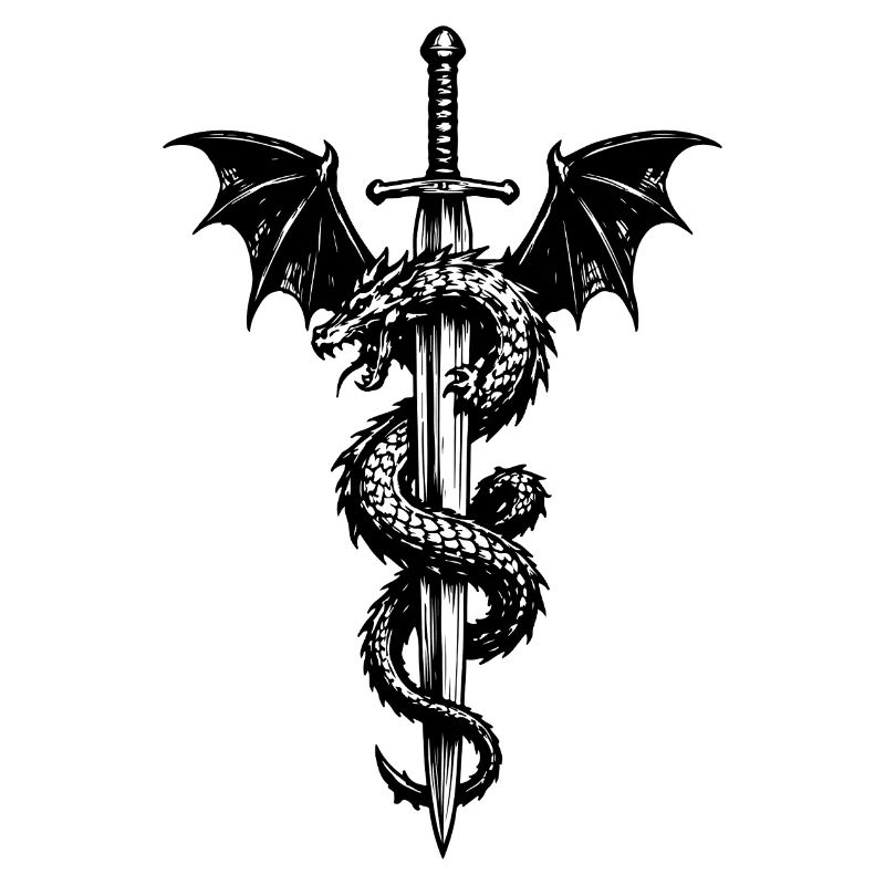 Blason médiéval avec dragon et épée