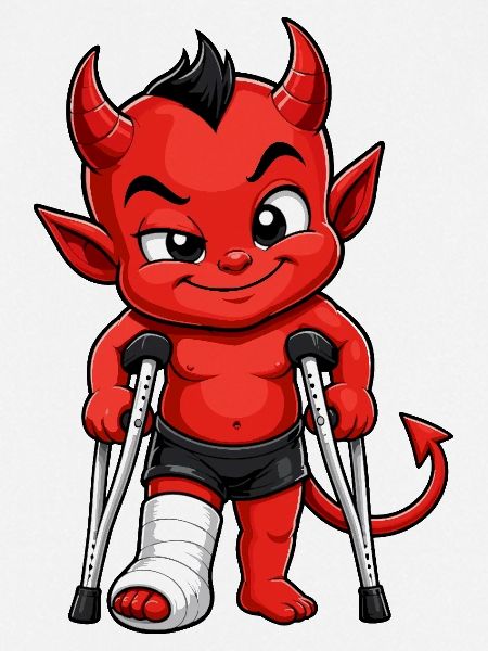 Little devil with crutches