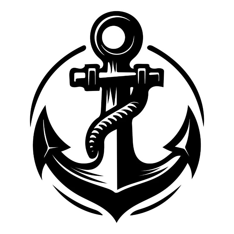 Old wet anchor with thick rope