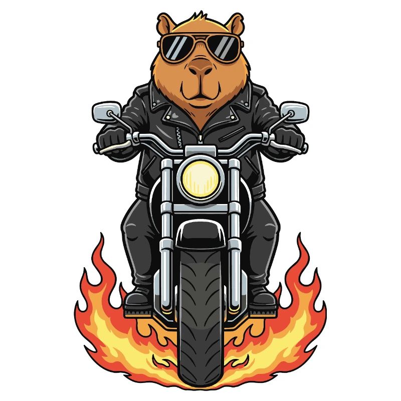 Cool Biker Capybara Motorradflammen