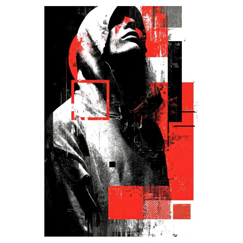 Glitch face in red gloss
