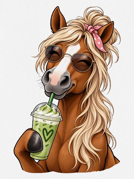 Süßes Pferd mit Matcha Latte