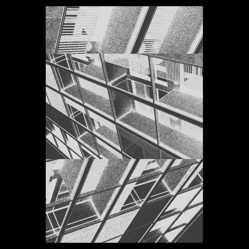 Abstract shapes and patterns form balconies