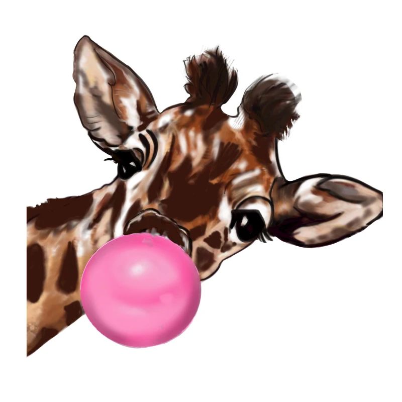 Giraffe with bubble gum