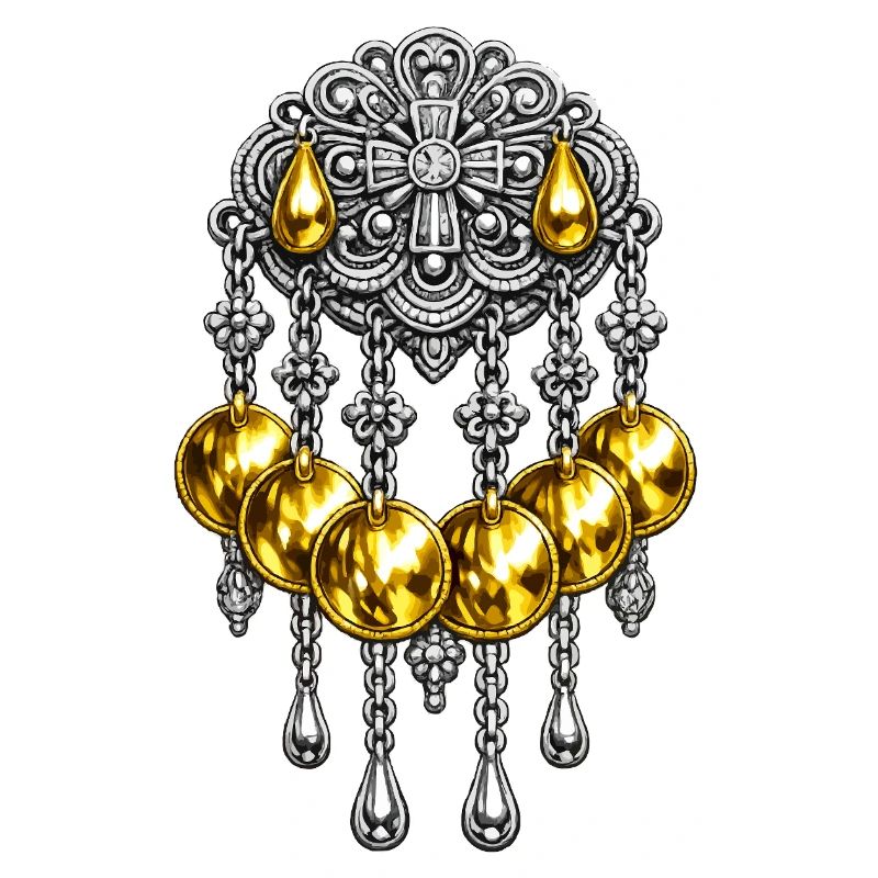 Goldene Sølje-Brosche mit Silberschmuck