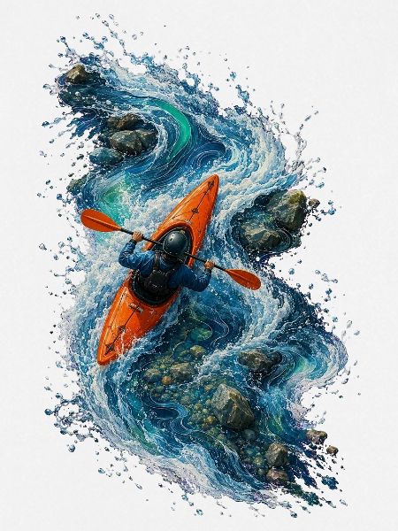 Speed kayaking on blue water