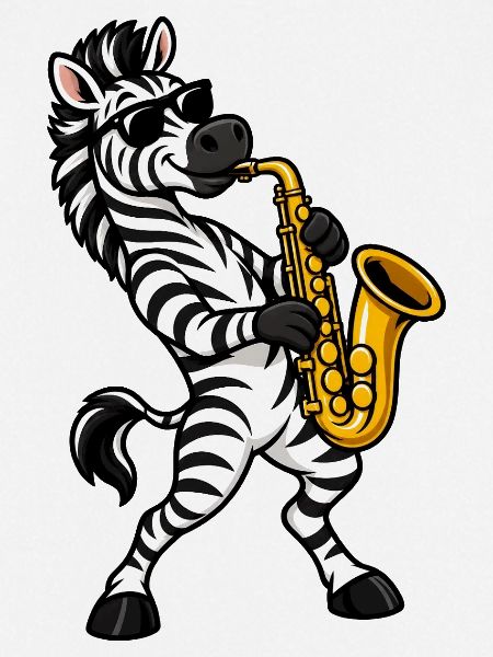 Zebra mit Saxophon